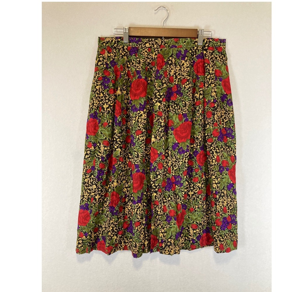 Vintage Norton McNaughton Womens 14 Multicolor Floral Pleated Rayon Midi Skirt